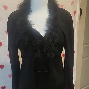 Bebe Black Sweater with Faux Fur Accent